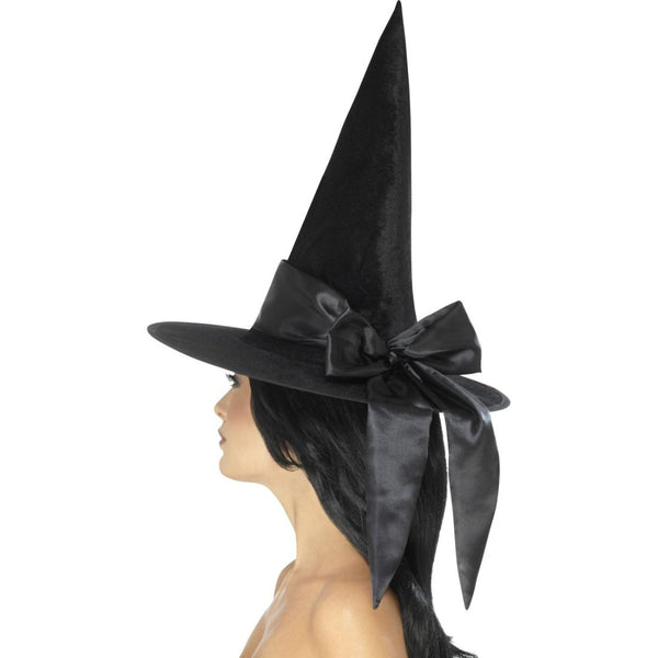 Deluxe Witch Hat Black With Black Bow Female
