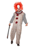 Vintage Clown Costume Grey & Red with Jumpsuit & Neck Ruffle