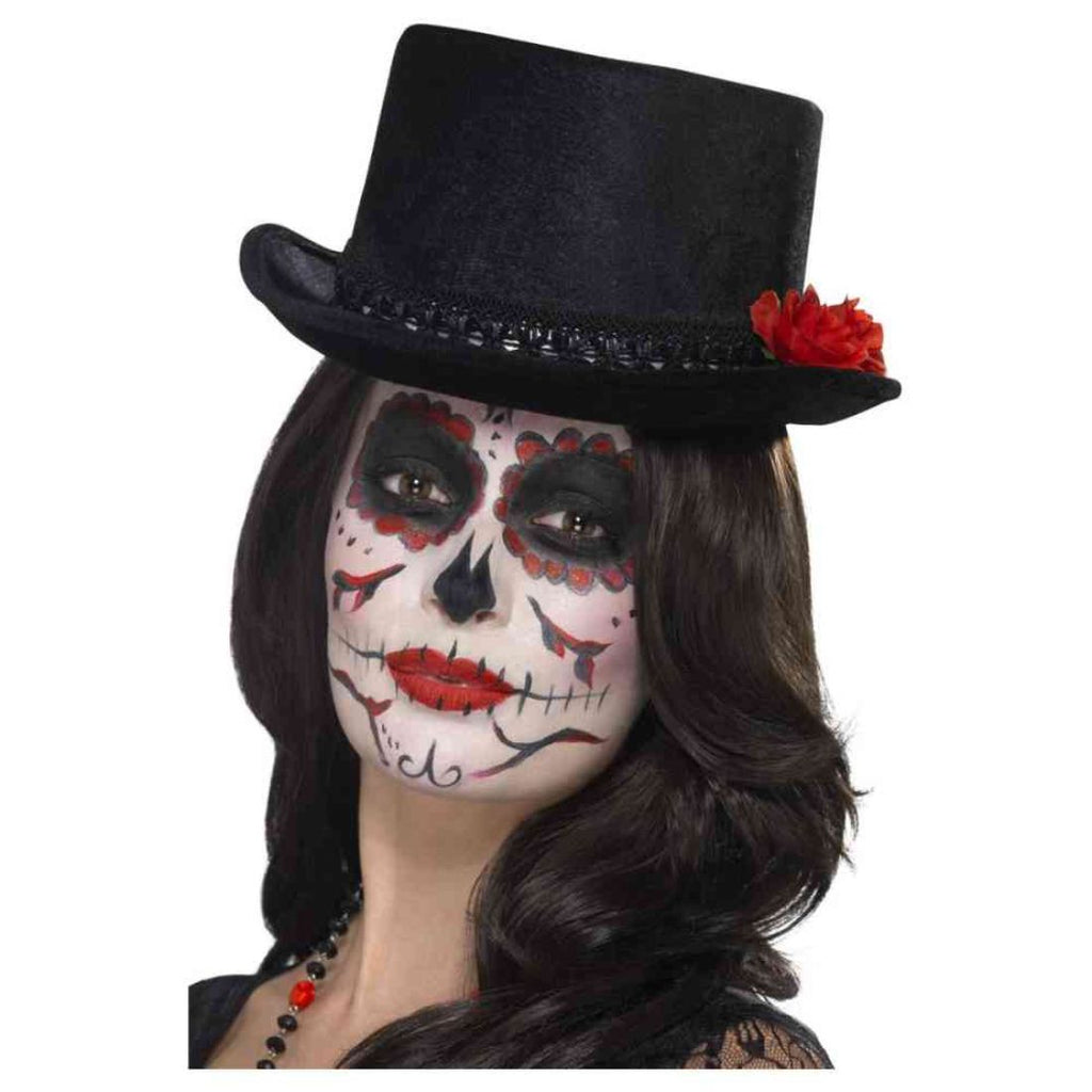 Day Of The Dead Top Hat Black With Roses