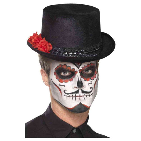 Day Of The Dead Top Hat Black With Roses