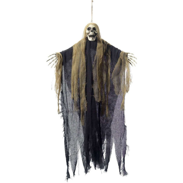 Hanging Scary Skeleton Black With Long Hair & Cloth Robe 70
