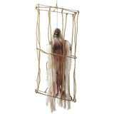 Animated Hanging Caged Skeleton White Light Up Eyes 40x25x8