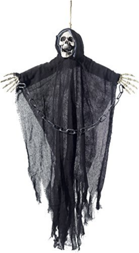 Hanging Reaper Skeleton Decoration Black With Cape, Costume Accessories & Chains