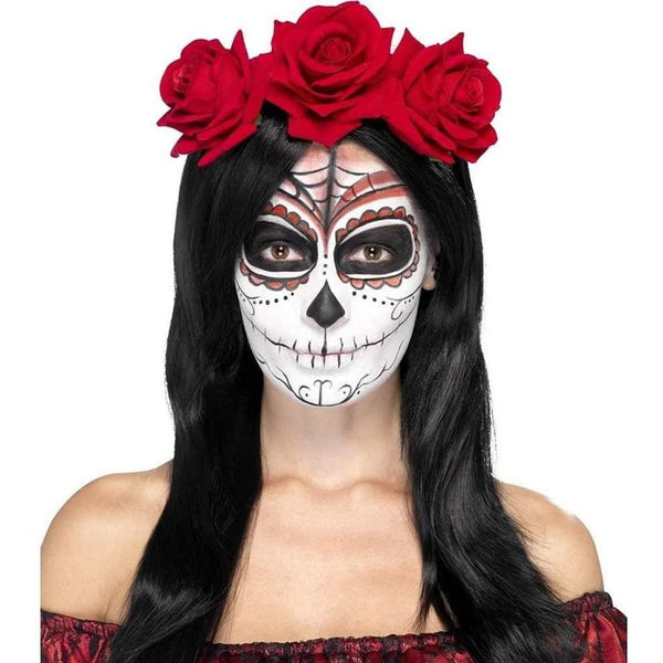Day Of The Dead Headband With Red Roses