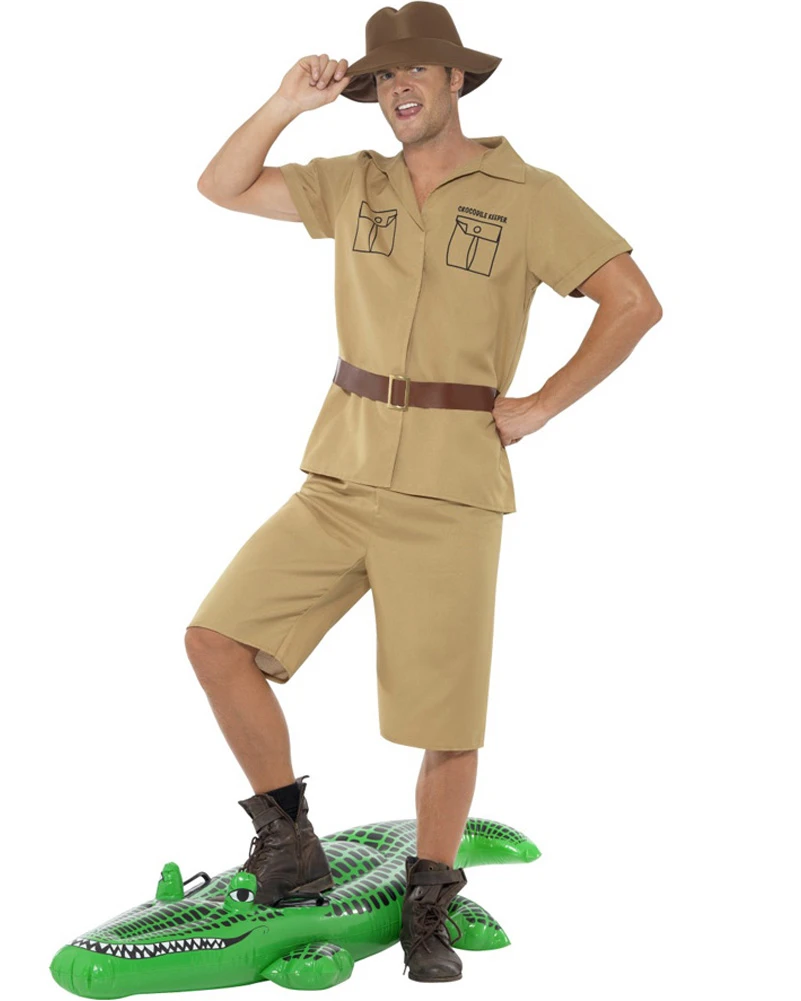Safari Man Costume Brown with Shirt Shorts Belt & Hat