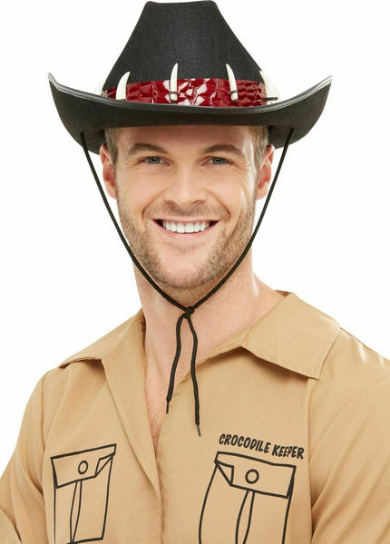 Outback Adventurer Hat Black with Crocodile Teeth