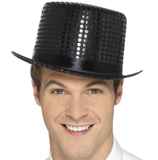 Sequin Top Hat with Elastic Inner Rim Black