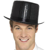 Sequin Top Hat with Elastic Inner Rim Black