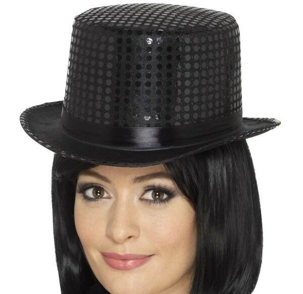 Sequin Top Hat with Elastic Inner Rim Black