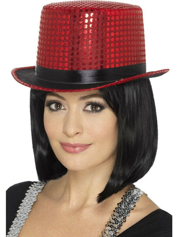 Sequin Top Hat with Elastic Inner Rim Red
