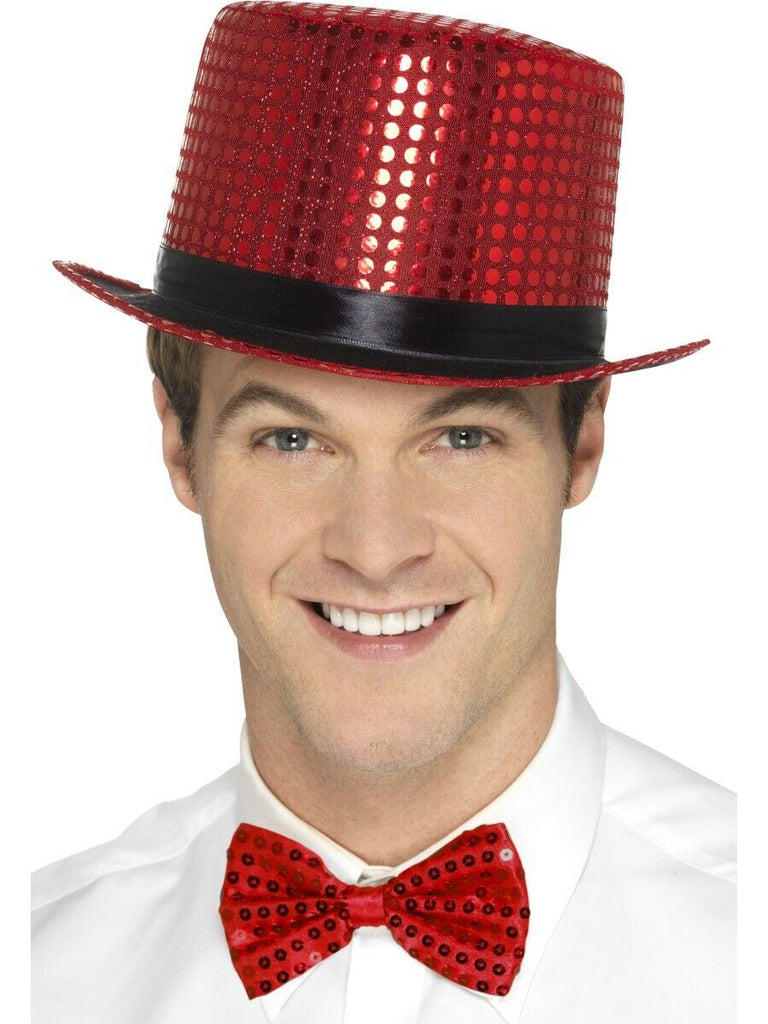 Sequin Top Hat with Elastic Inner Rim Red