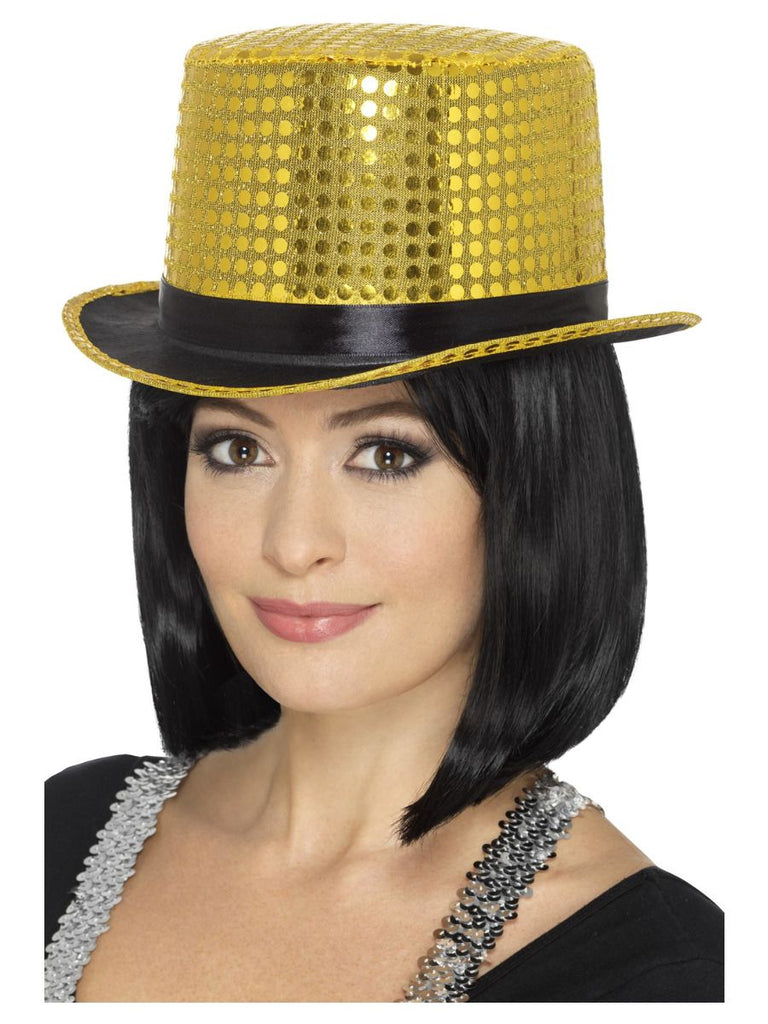 Sequin Top Hat with Elastic Inner Rim Gold