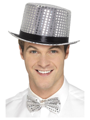 Sequin Top Hat with Elastic Inner Rim Silver