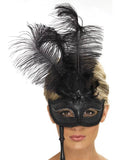Baroque Fantasy Eyemask Black 
with Feathers & Handle