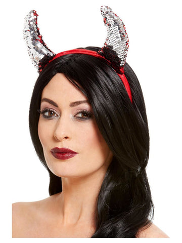 Reversible Sequin Devil Horns Red on Headband