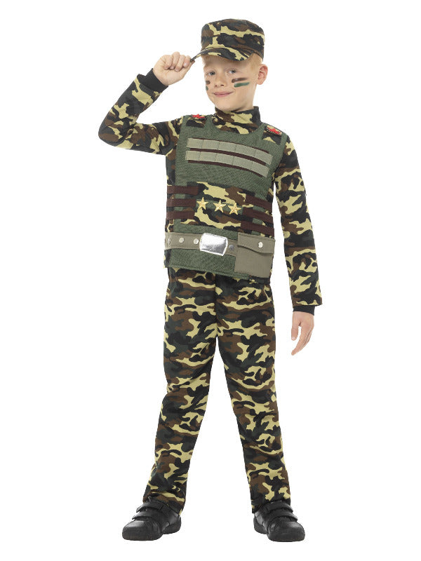 Camouflage Military Boy Costume Green With Top Trouser & Ha