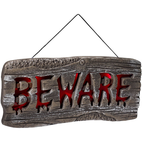 Light Up Hanging Beware Sign Grey