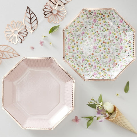 Rose Gold Foiled Ditsy Floral Paper Plates 