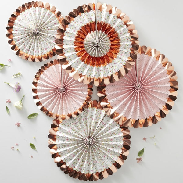 Rose Gold Foiled Ditsy Floral Fan Decorations