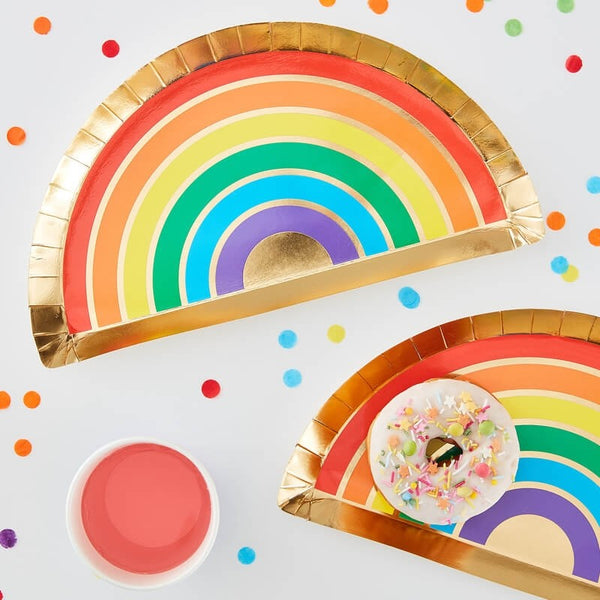 Over The Rainbow Paper Plates Rainbow & Gold