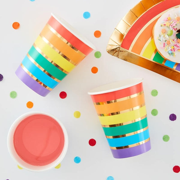 Over The Rainbow Paper Cups Rainbow & Gold 