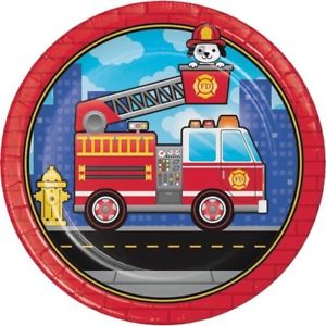 Flaming Fire Truck Dinner Plates