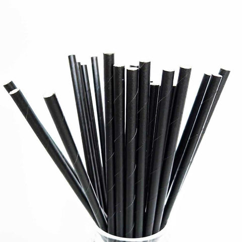 Straws 100 Count Paper Black 