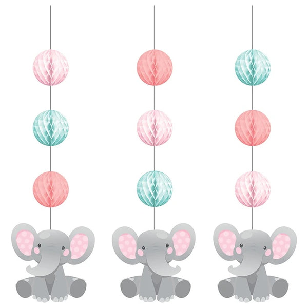 Enchanting Elephant Girl Hanging Cutouts with honeycomb 3 pcs