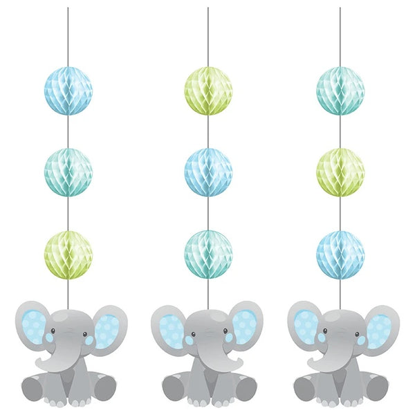 Enchanting Elephant Boy Hanging Cutouts with honeycomb 3 pcs