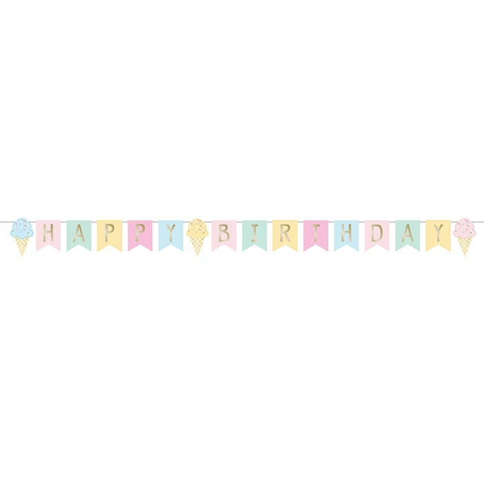 Ice Cream Party Decor Shaped Ribbon Banner Foil 6x8.3in pc