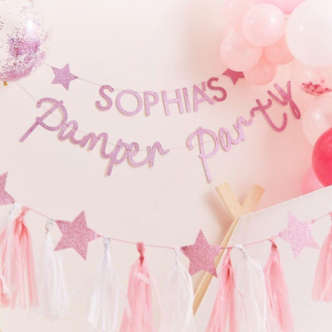 Pink And White Tassel Garland With Glitter Stars