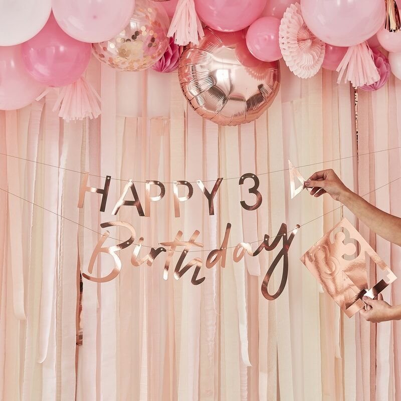 Rose Gold Happy Birthday Bunting With Numbers To Customise