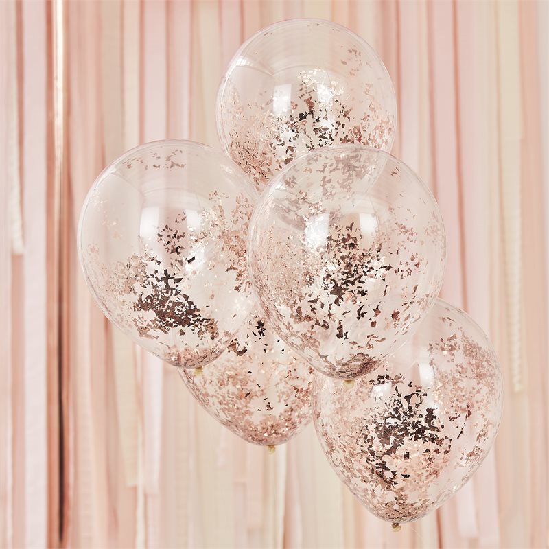 Rose Gold Shredded Confetti Filled Balloons 5pcs