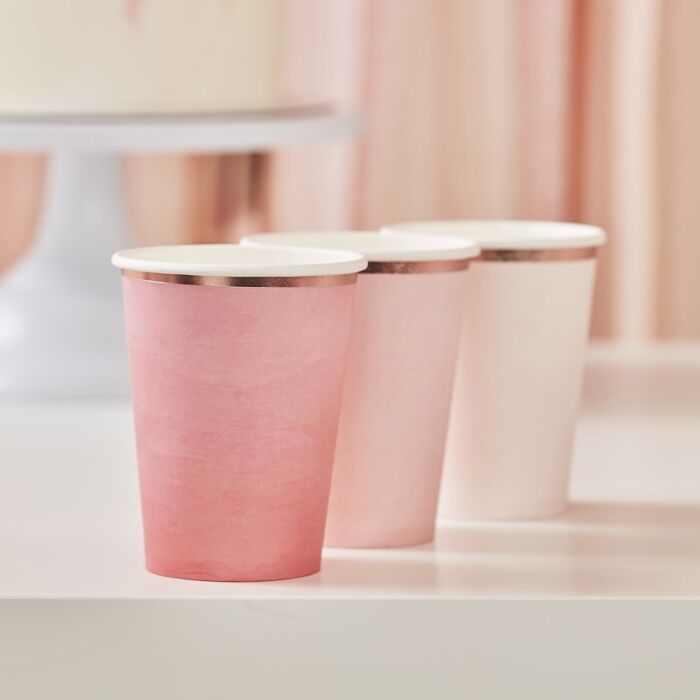 Rose Gold Foiled Pink Ombre Paper Cups 8pcs