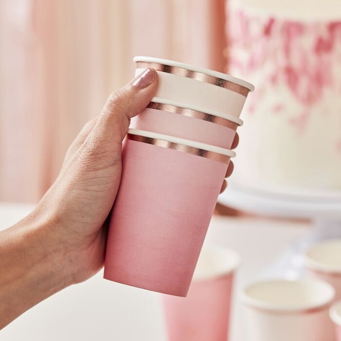 Rose Gold Foiled Pink Ombre Paper Cups 8pcs