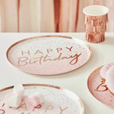 Rose Gold Foiled Happy Birthday Paper Plates 8pcs