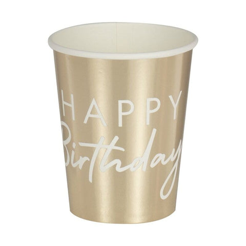 Gold Foiled Happy Birthday Paper Cups 8pcs