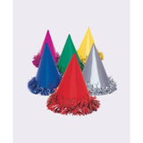 Foil Party Hats With Fringe Assorted Colors 6pcs