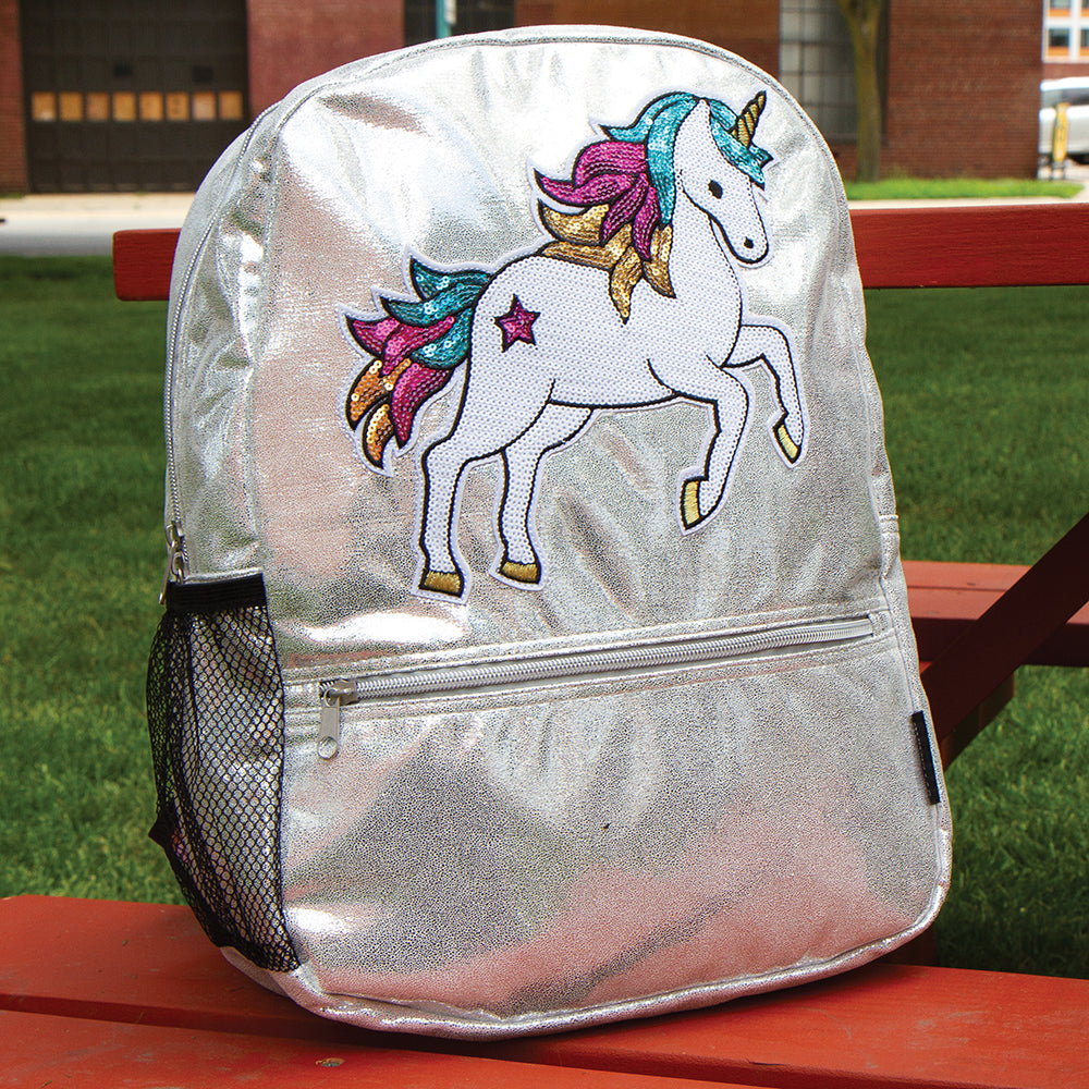 Silver Shimmer Sequin Unicorn Backpack