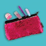Style Lab Magic Sequin Mini Pencil Pouch- Pink/Silver