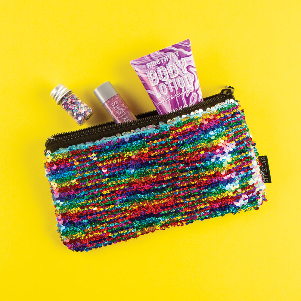 Style Lab Magic Sequin MINI Pencil Pouch-Rainbow/Silver