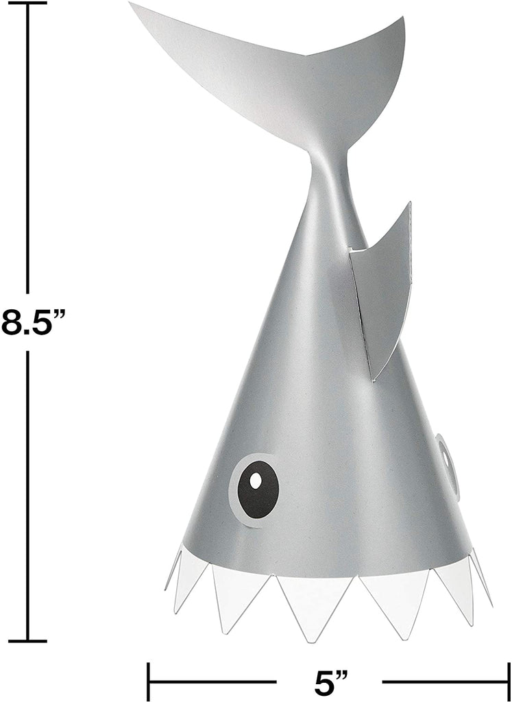 Shark Party Hat, Child Size 8.5in 8pcs