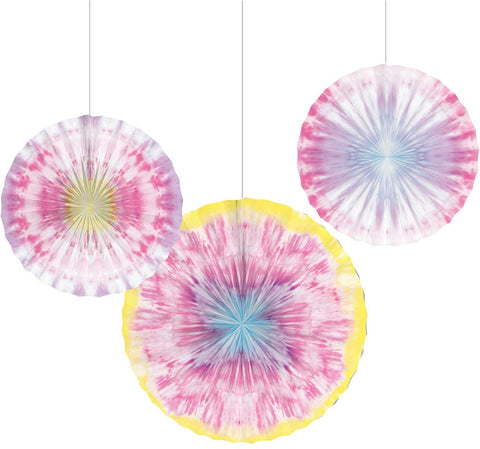 Tie Dye Party Paper Fans 6pcs