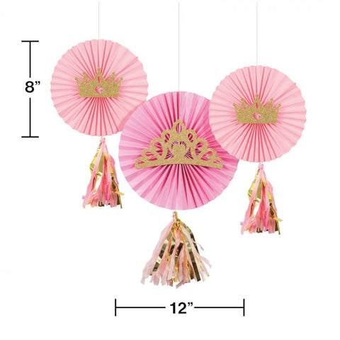 Princess Paper Fans w/ Tassels & Glitter Attachments 3pcs