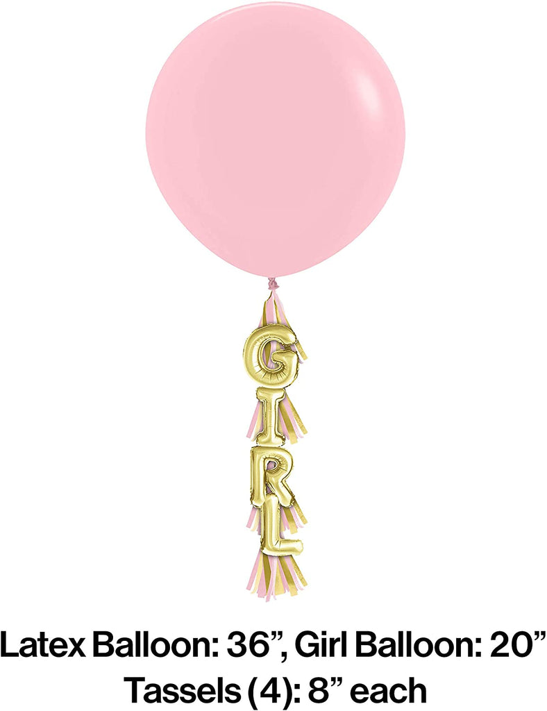 Baby Shower Décor Girl Latex Balloon W/ Tassel 36in 1 pc