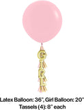 Baby Shower Décor Girl Latex Balloon W/ Tassel 36in 1 pc