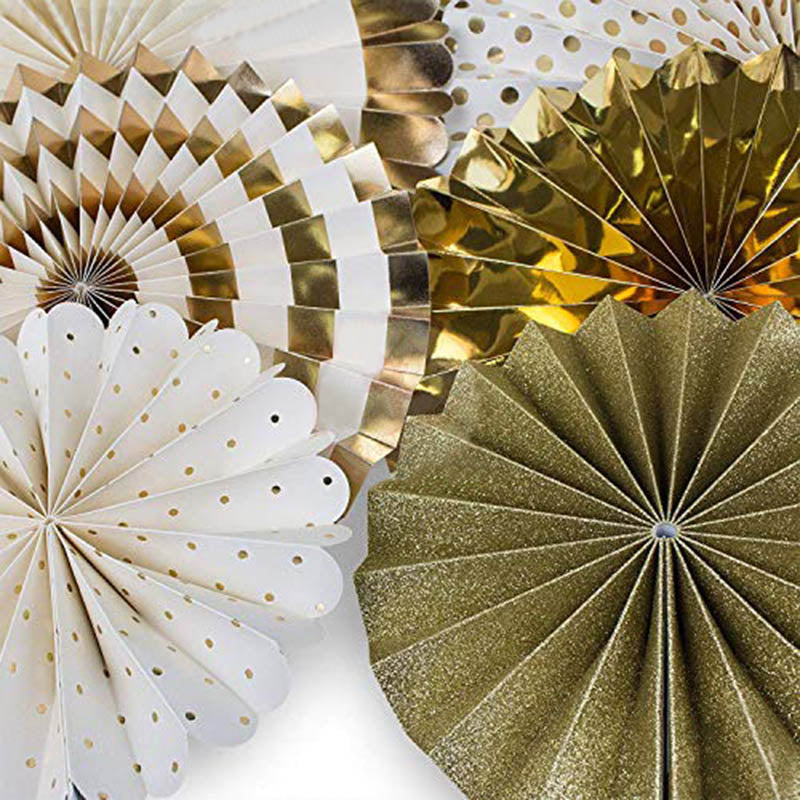 Paper Fan WHITE AND GOLD SET 5pcs