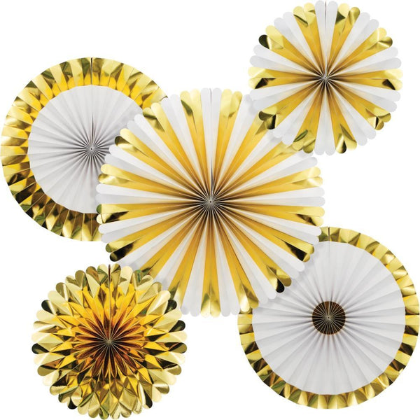 Paper Fan WHITE AND GOLD SET 5pcs