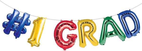 Graduation Décor Balloon Banners #1 Grad 6pcs