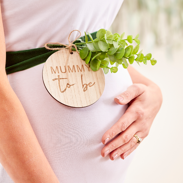 Mummy To Be Belly Sash With Foliage And Wooden Tag